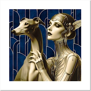 Art Deco Greyhound And Woman Posters and Art